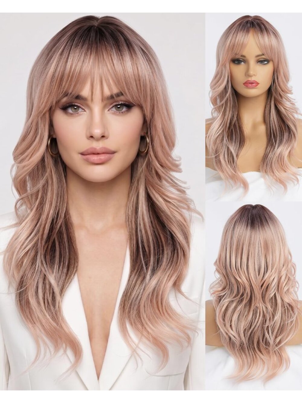 Women's Omber Rose 26 Inch Long Layered Heat Resistant Synthetic Wavy Hair Wigs
